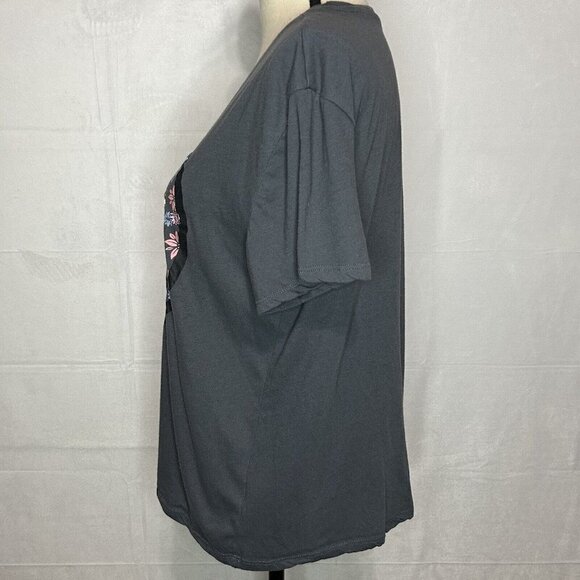Freeze Embroidered Gray Floral Smilel Face Crew Neck Pullover T-Shirt Sz M - Picture 4 of 7